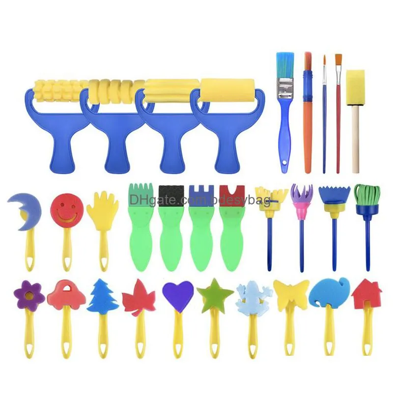 painting supplies 31pcs/set paint sponges for kids toddlers fun paint brushes with waterproof apron early learning toys xbjk2207