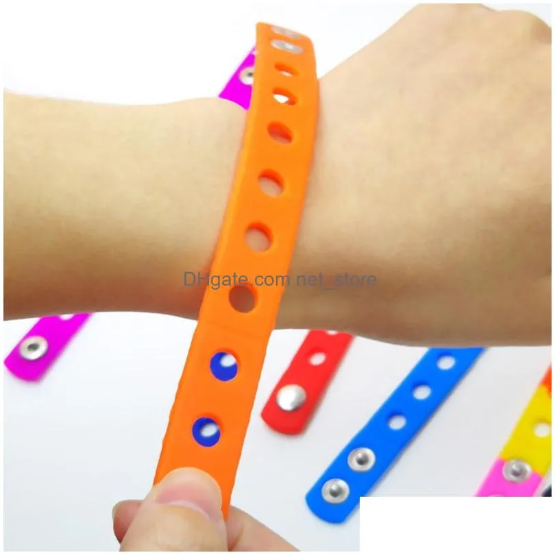 moq 200pcs available 9 colors 21cm soft pvc wristlets bracelets wristbands fit with croc jibz charms shoe buckles accessories