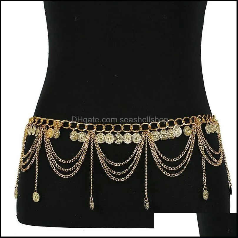 bohemian multilayer belly piercing dance belt waist chain sexy for women gold metal crystal coin long tassel body jewelry gift