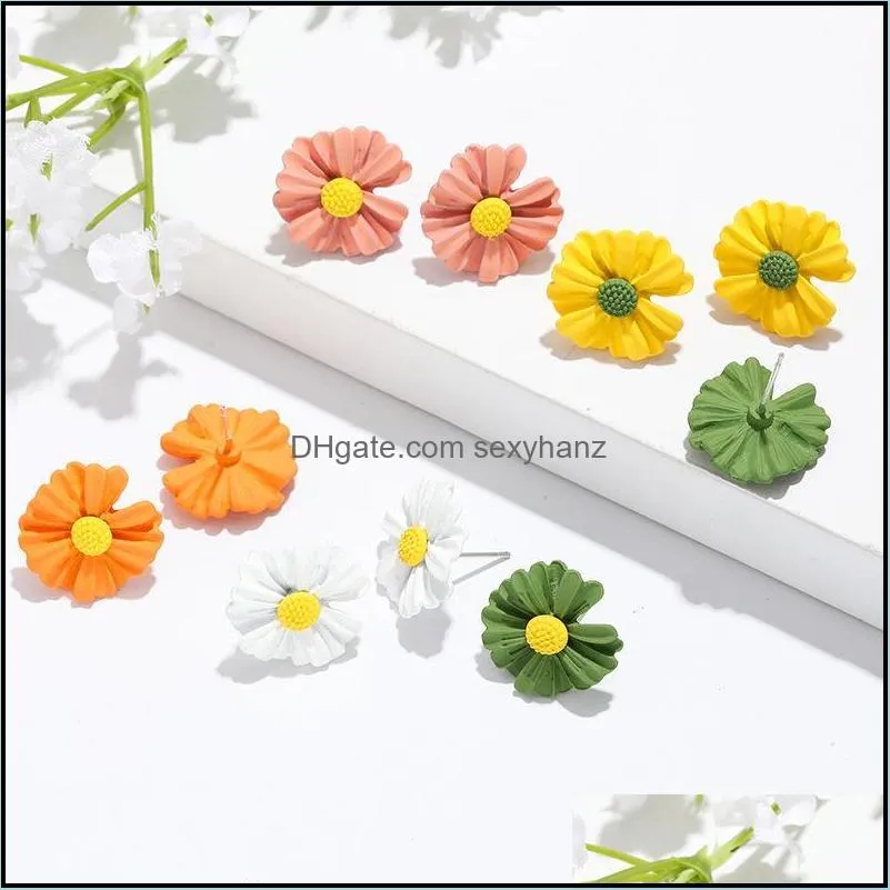 korean style cute small daisy flower stud earrings for women girls sweet statement asymmetrical earring party jewelry gifts