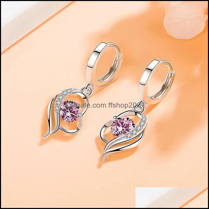 hoop huggie silver earring elegance double hearts for women wedding gift lady girl fashion jewelry 3577 q2