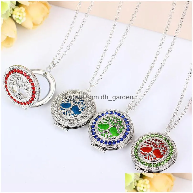  arrival tree of life aromatherapy necklace crystal rhinestone locket pendant  oil diffuser necklaces for women fashion
