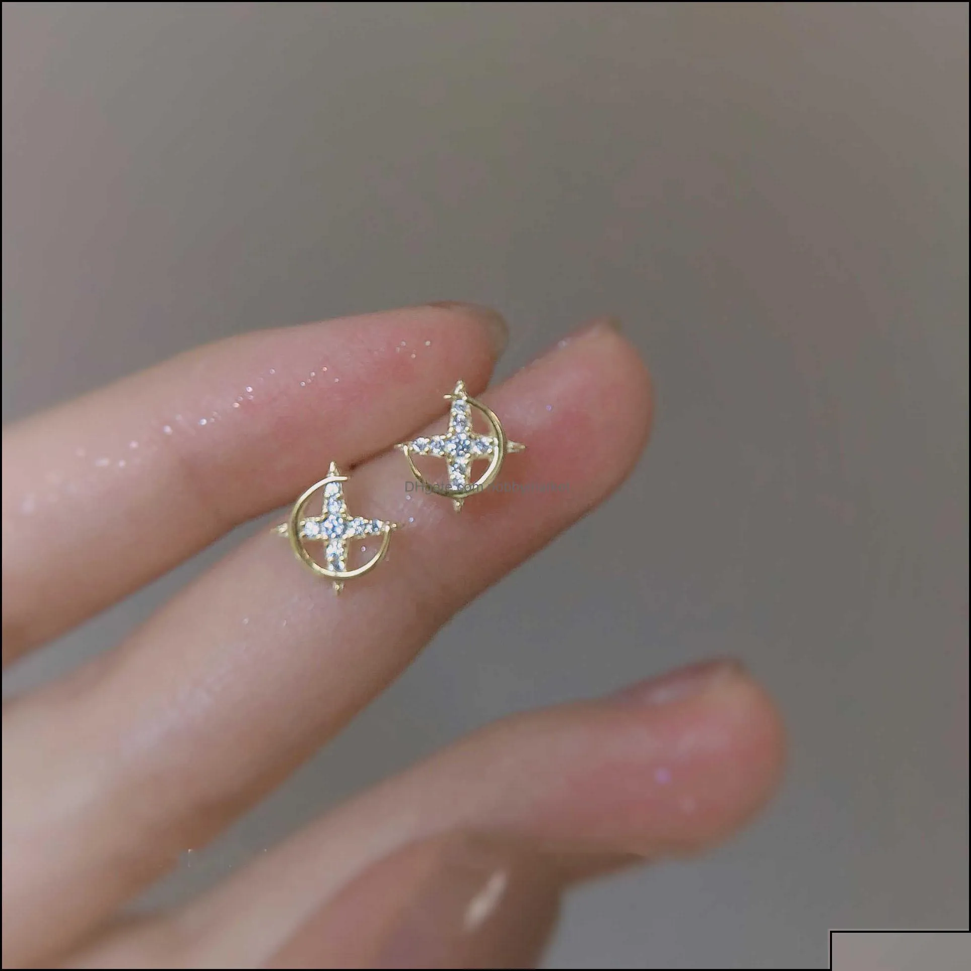charm earrings jewelry 925 sier shining star earring female exquisite high sense design simple temperament moon s drop delivery 2021