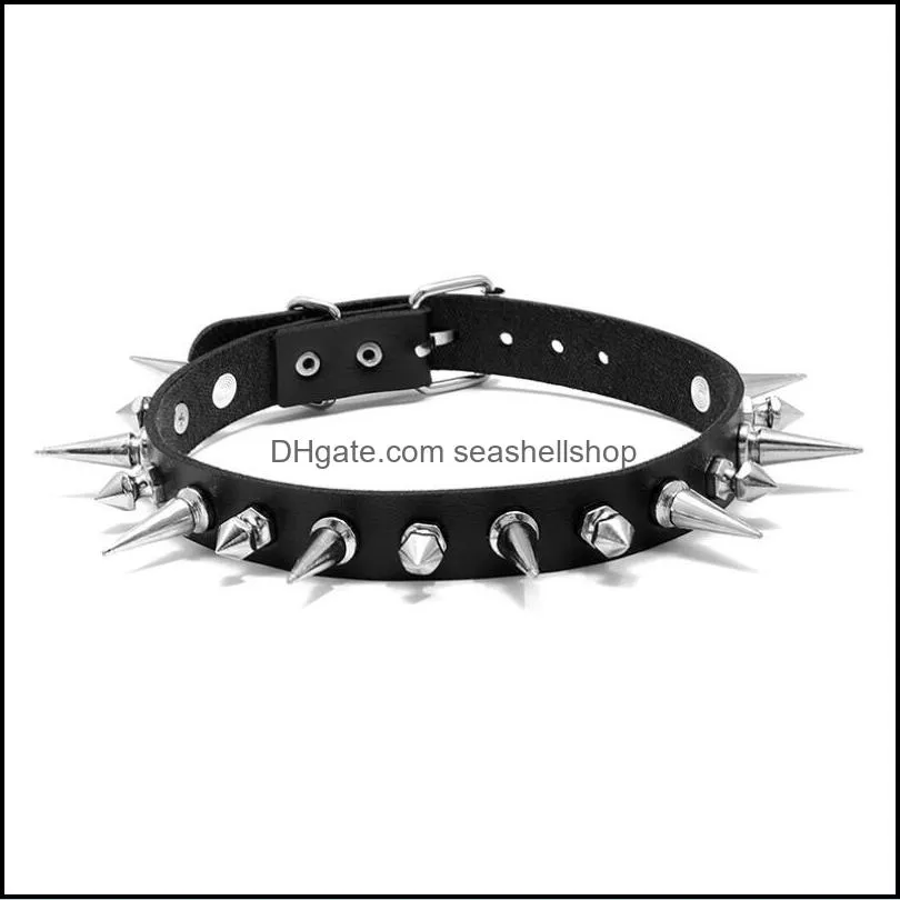 punk rock gothic choker women men pu leather silver color spike rivet stud collar necklace statement party jewelry