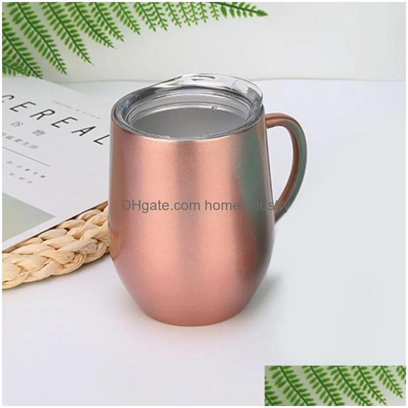 mugs stainless steel mug coffee milk cup doublelayer antiscald water outdoor portable with cover handle 360ml