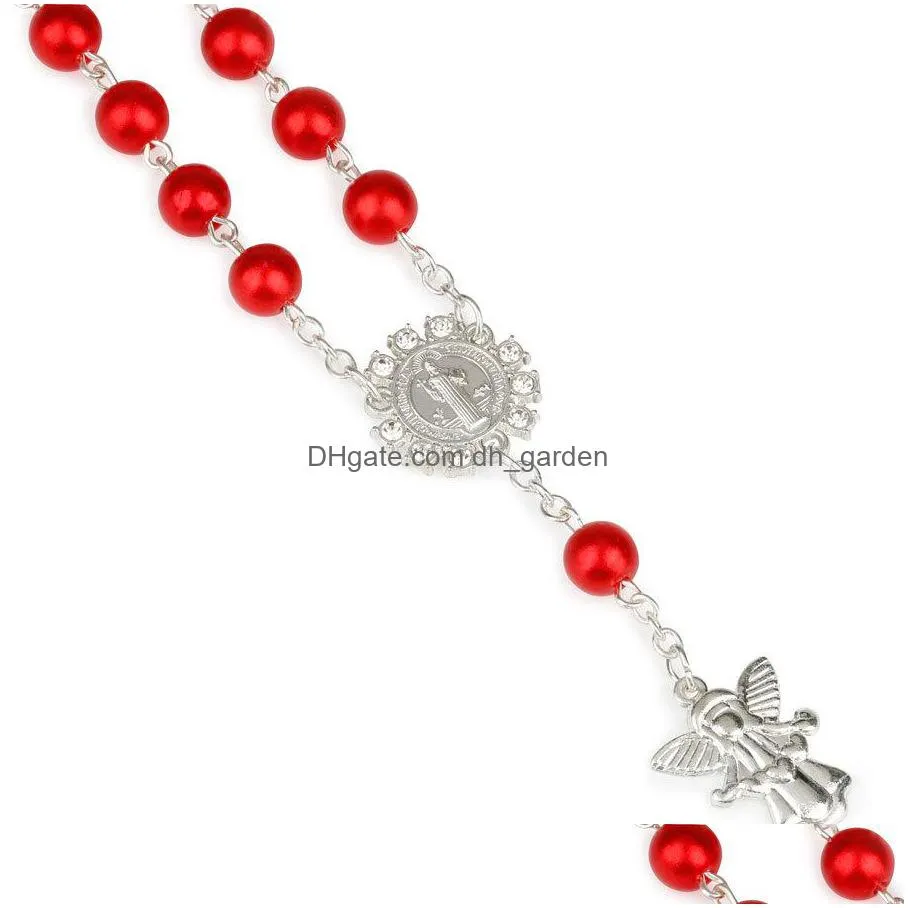 fashion angel charm rosary bracelets for kids children religion 8mm beads chains bangle boy girls jewelry gift