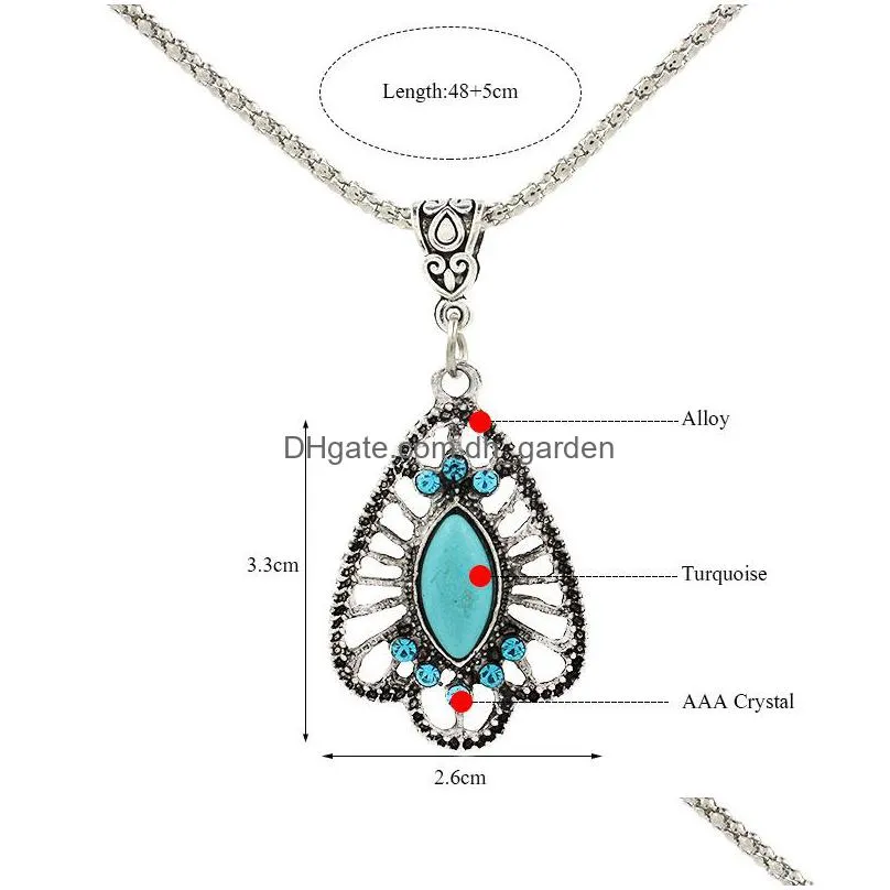 vintage turquoise necklaces square elephant heart leaves flower natural stone pendant long chains for women fashion jewelry gift