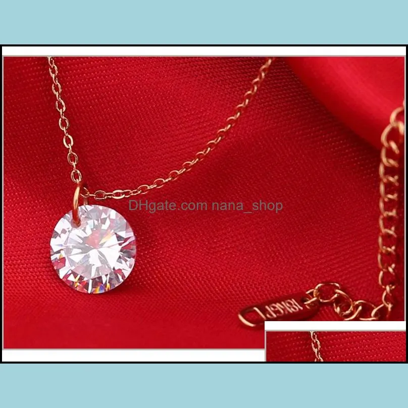  round cz pendant necklace cubic zirconia stainless steel 18k gold plated chain necklace round crystal wedding anniversary jewelr