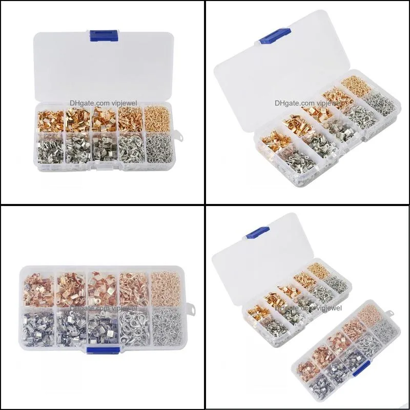 jewelry findings kit iron fold over cord ends lobster claw clasps jump rings extension chains for jewelry making d842l