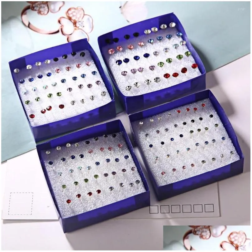 stud earrings 20 pair/set women girl rhinestone crystal ear mixed styles round small sets party jewelry gift 2 3 4 5mm