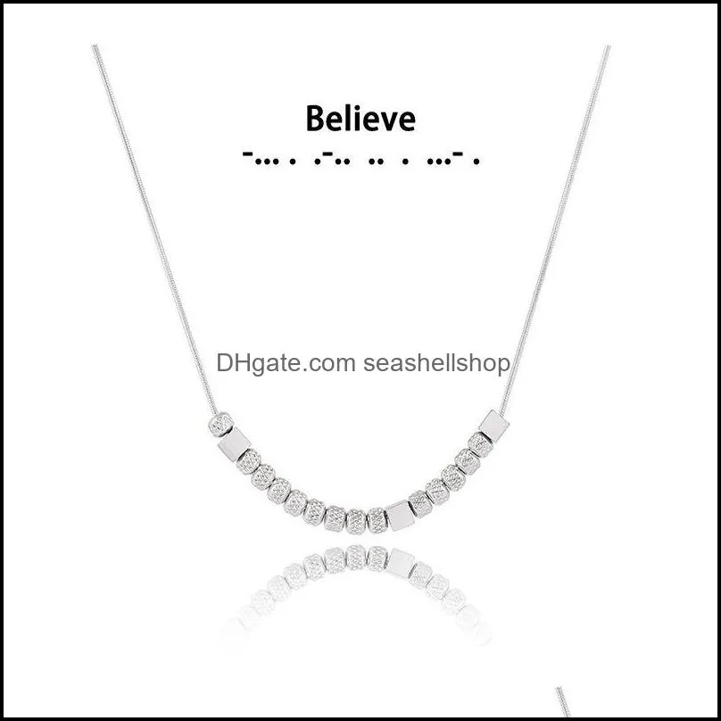 personalized morse code pendant necklaces for women stainless steel bead bar clavicle chain for family gifts