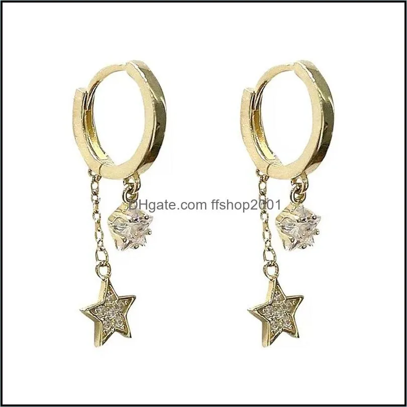 hoop huggie 925 sliver earrings crystal star chain romantic sweet woman jewelry 3436 q2