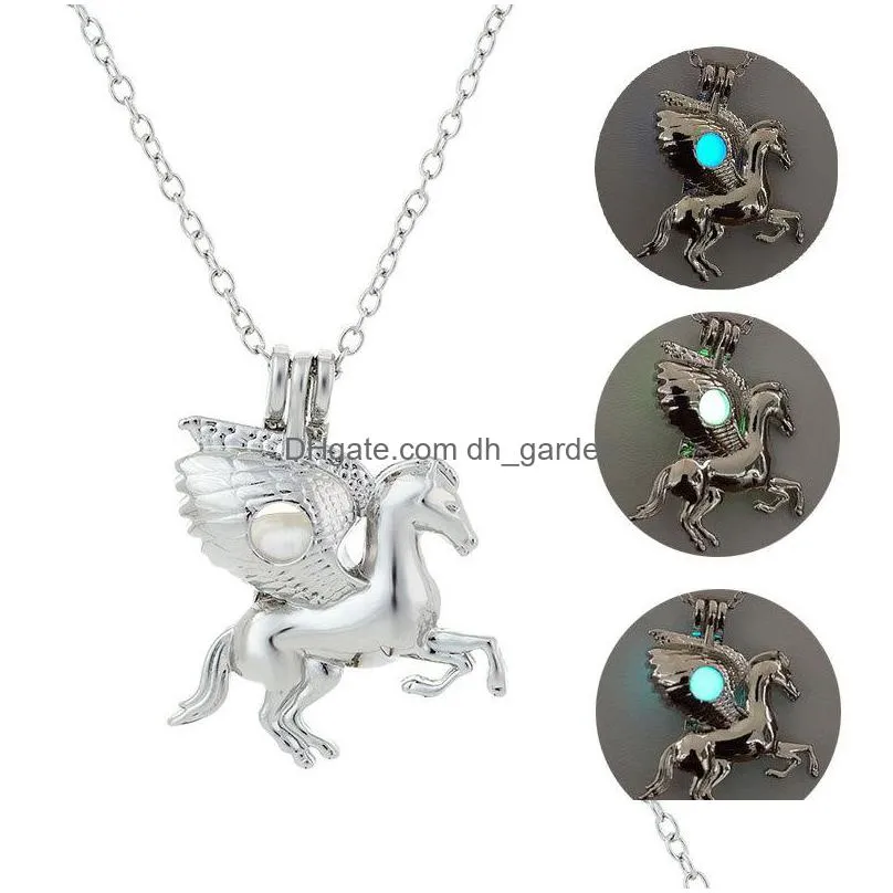 glow in the dark necklaces star tree of life dragon love owl key pegasus open cage lockets pendant chain for women fashion jewelry