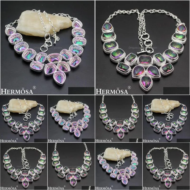hermosa faceted mystic fire jewelry luxury fashion women silver color necklace 20 inch