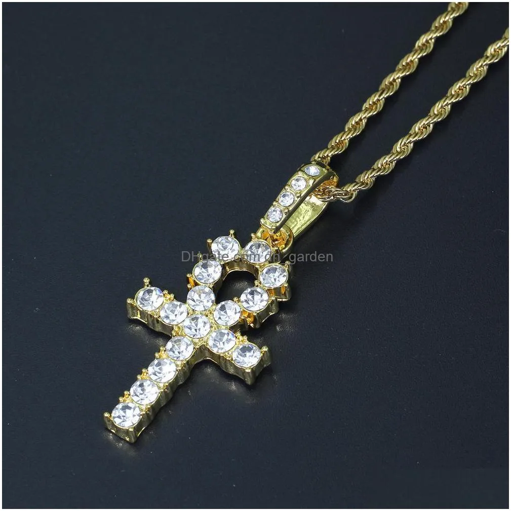 hip hop zircon cross pendant necklace gifts gold silver color crystal long chain necklace men women zircon charm jewelry