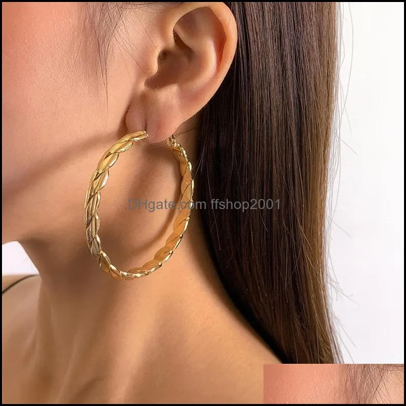 women smooth spiral circle ring earring hoop hollow large round business ear drop female dinner dress earrings jewelry accessories 5244