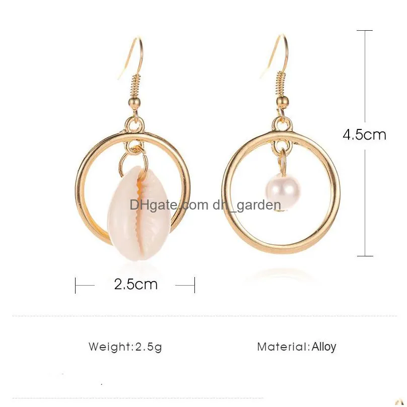 european and american asymmetrical beach conch dangle earrings for women round shell faux pearl drop earrings fashion jewelry gift