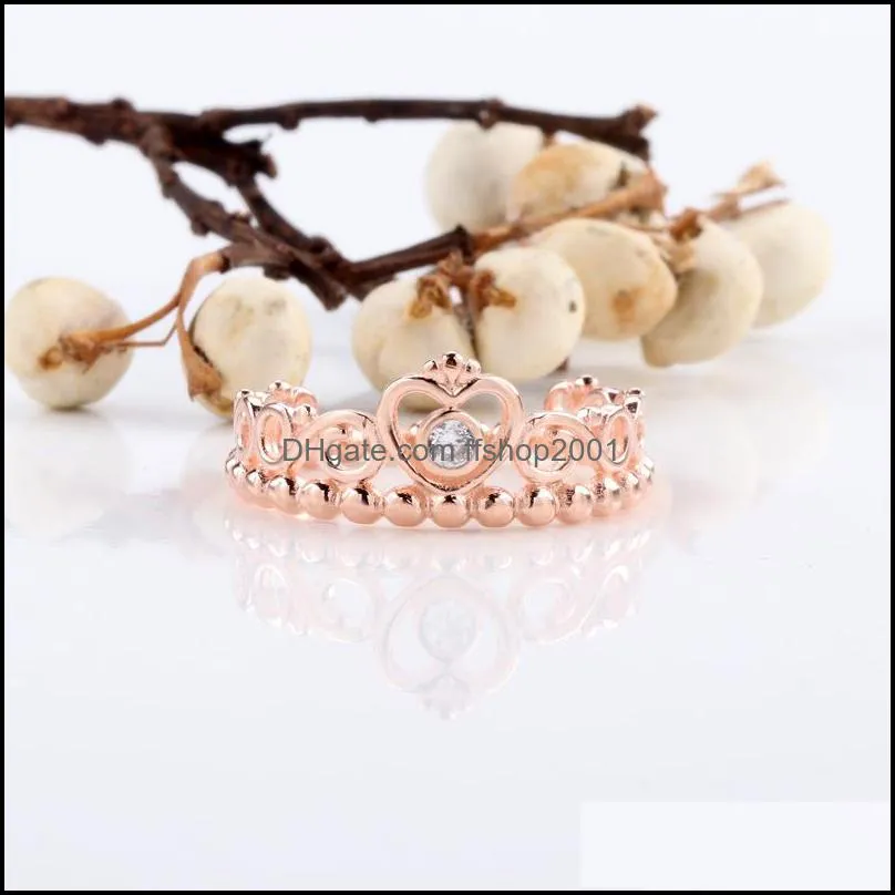 rose gold plated 925 sterling silver ring my princess tiara european jewelry charm crown ring gift 6 d3