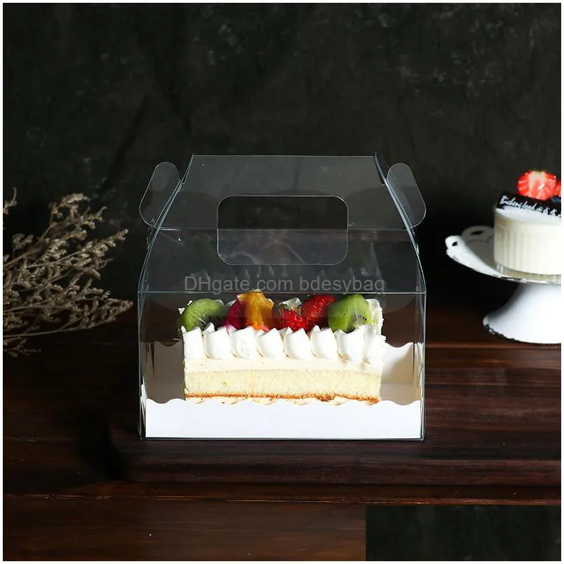 gift wrap clear pet cake box with handle cheese swiss roll package box portable baking party dessert boxes