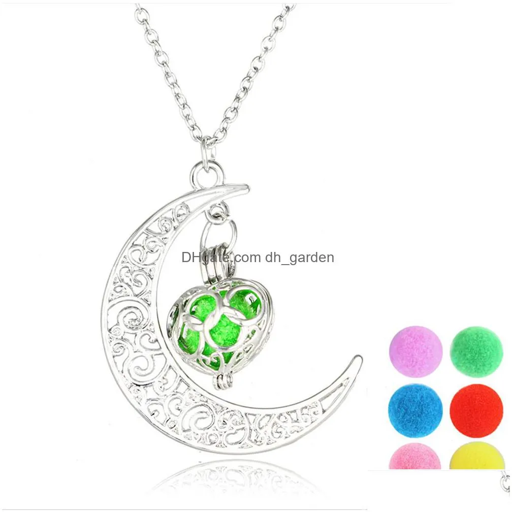  heart shape  oil diffuser necklaces hollow floating aromatherapy locket pendant moon necklace for women fashion diy