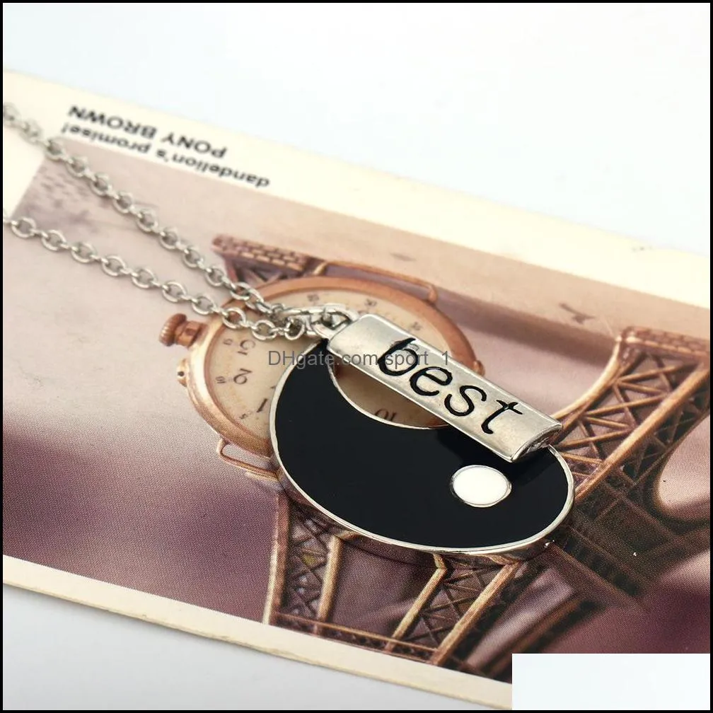 2pcs/set bbf friends necklaces for women creative yin yang tai ji pendants necklace black white enamel chain stetement necklaces
