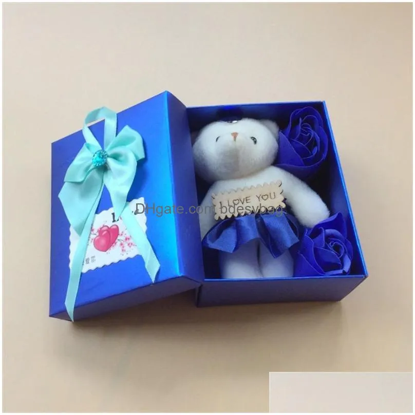 decorative flowers wreaths 4 colors creative soap flower bear gift box valentines day gift valentines day decoration rose flower box present ship 278