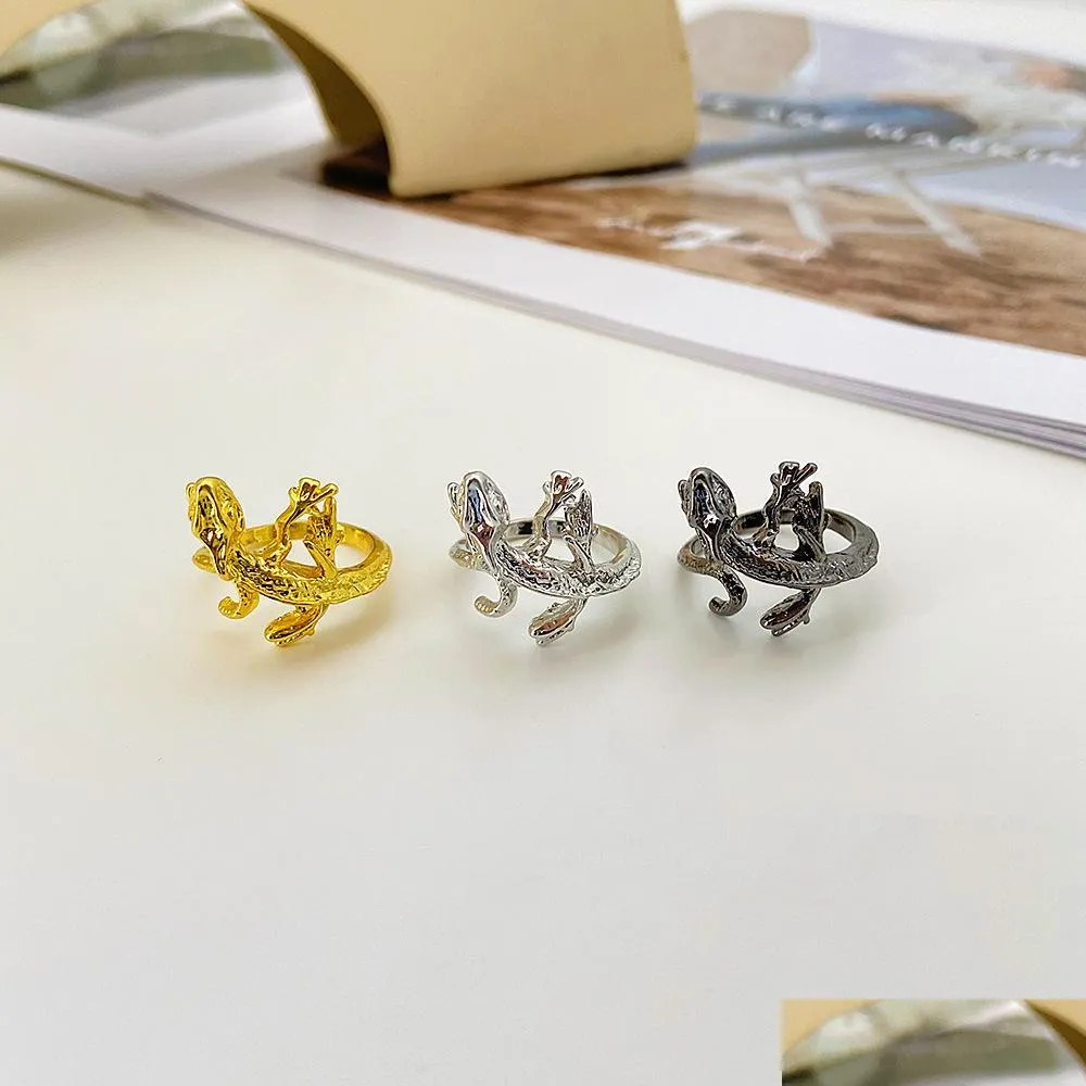 vintage fashion jewelry gecko ring metal geometric animal opening index finger ring