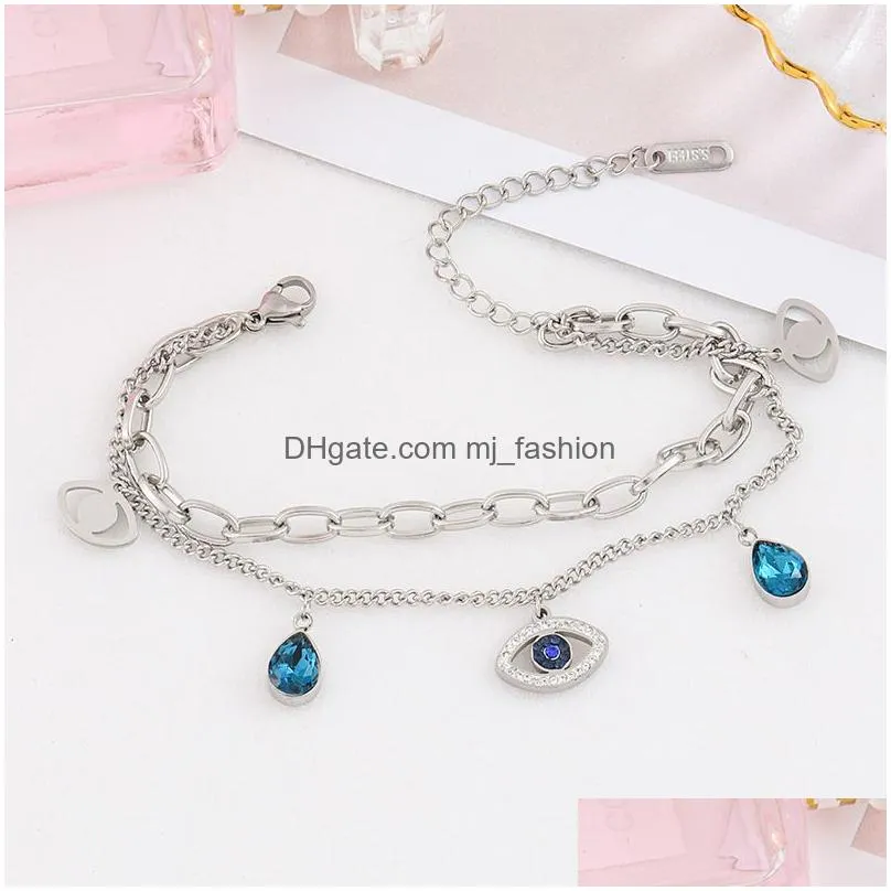 gold plated titanium steel evil eye bracelets double layer blue eyes charms bracelet