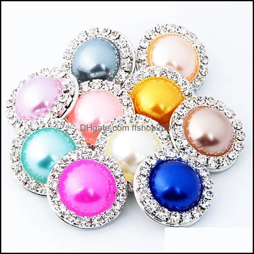 mix colors rhinestone 18mm pearl snap button wholesale charm button ginger snaps jewelry diy making 82c3