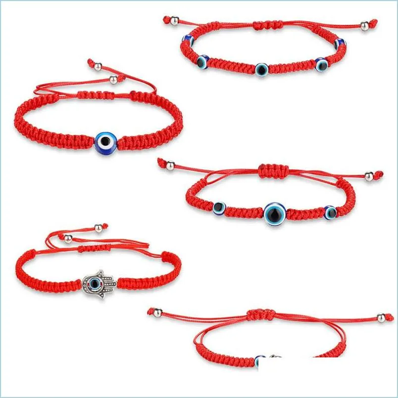 fashion lucky blue eye evil turkish chain bracelets for women men handmade braided red rope bangle jewelry female wholesale