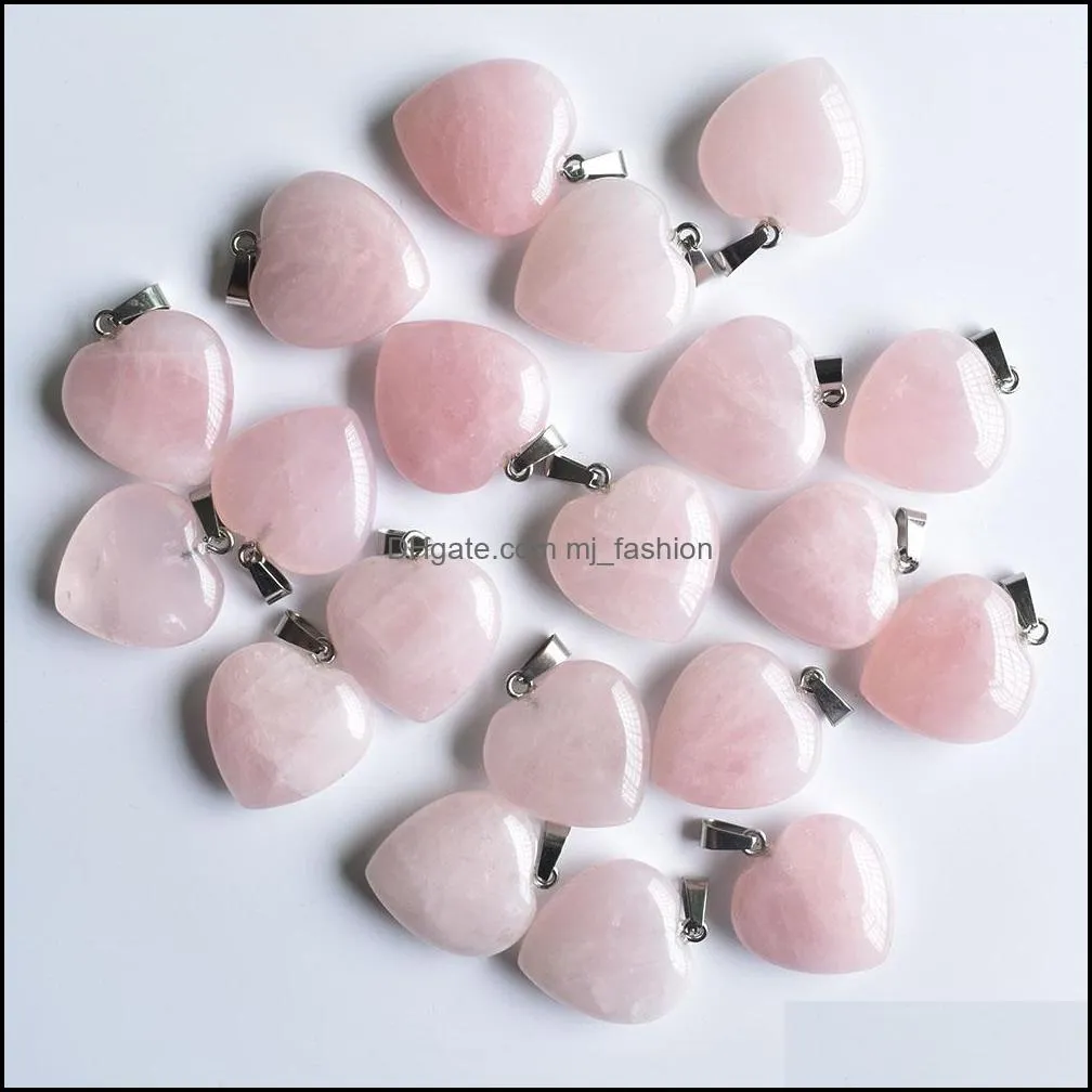 natural stone charms 25mm heart shape pink rose quartz pendants chakras gem stone fit earrings necklace making assorted