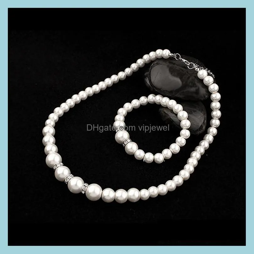 luxury faux pearl jewelry sets bride wedding fake artificial pearl beads chains necklaces bracelet earrings for women engagement
