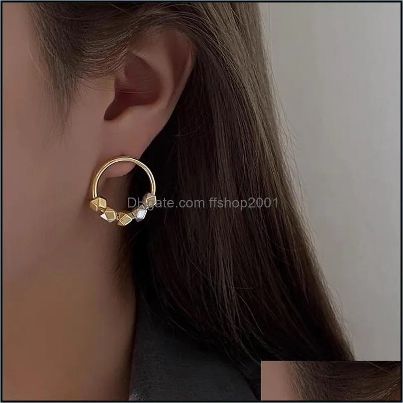 hoop huggie korean fashion gold color circle beaded earring for women girls hollow out metallic vintage jewelry pendientes 3573 q2