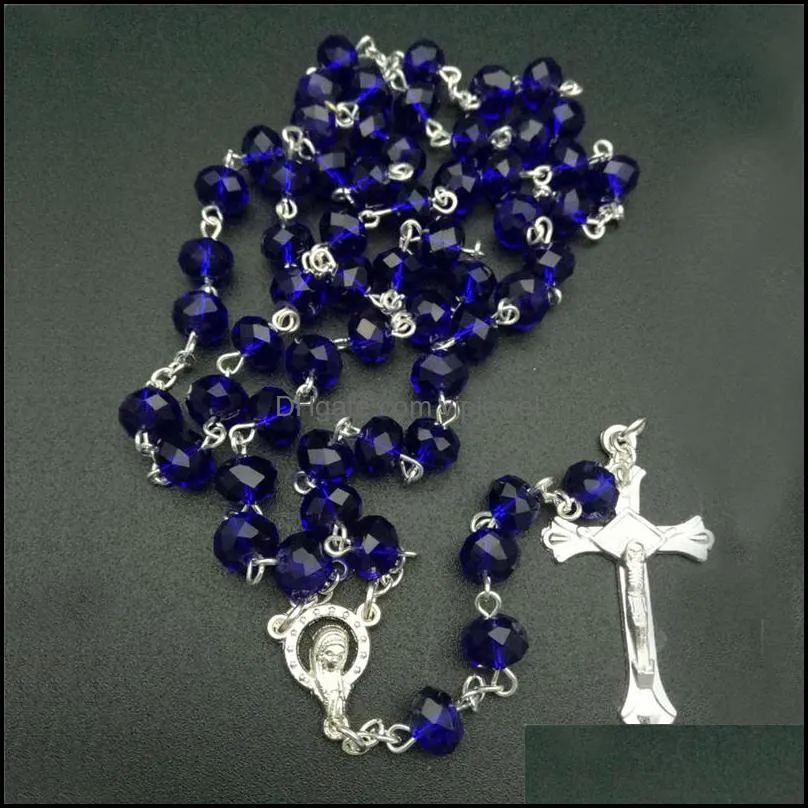 handmade prayer necklaces jewelry for women men 9 styles crystals beads rosary necklace jesus cross pendant chains p246fa