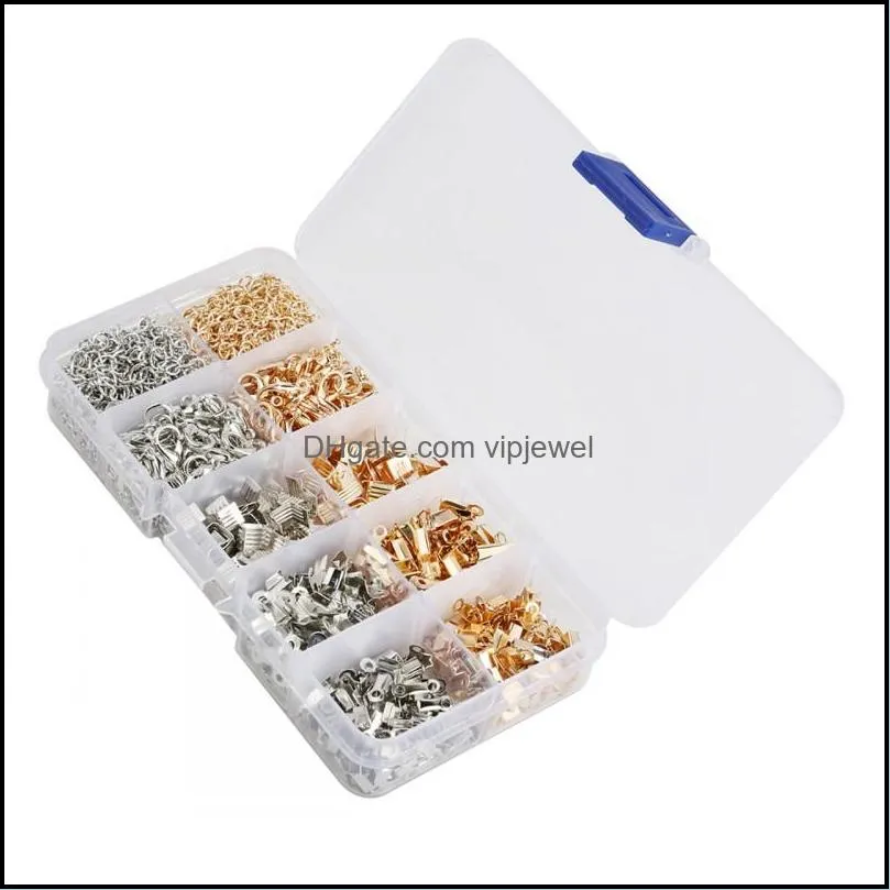 jewelry findings kit iron fold over cord ends lobster claw clasps jump rings extension chains for jewelry making d842l