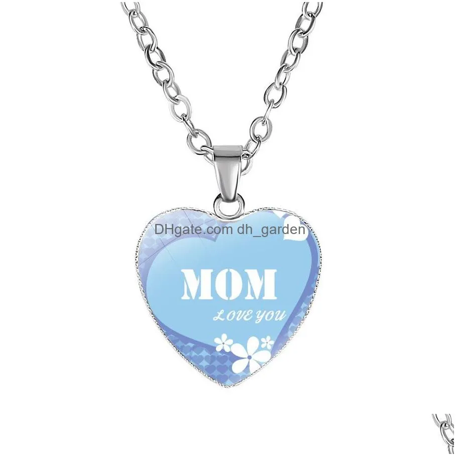 we love you mom necklace mom ever glass love heart shape pendants silver chains for women mama mothers day fashion jewelry gift