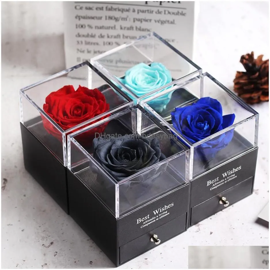 decorative flowers wreaths 2021 preserved in glass dome eternal rose decoration red ecuador gift box can put ring valentines day gift birthday gifts for