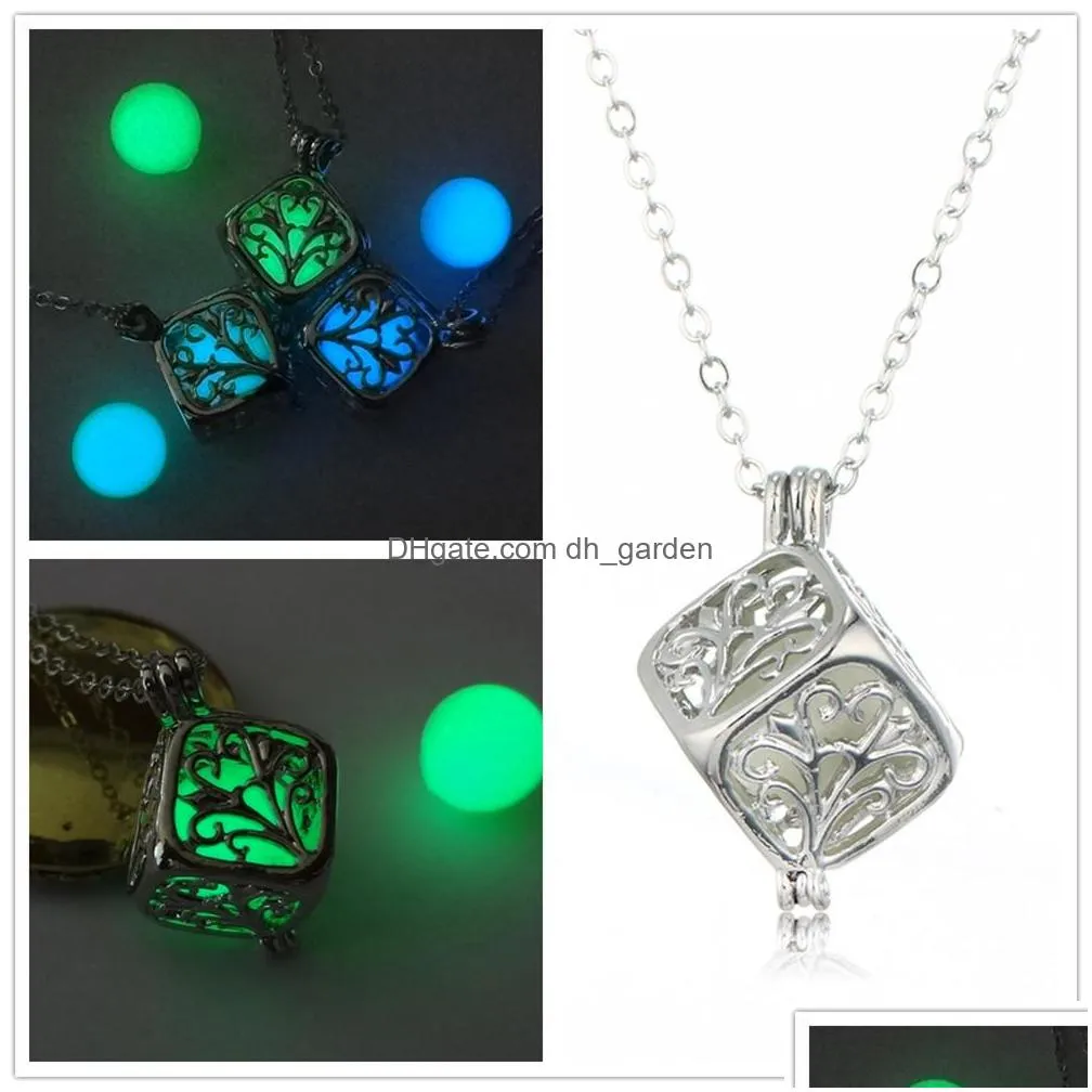  fashion women luminous hollow out locket pendant glow in the dark necklace square box necklace engagement gifts top quality