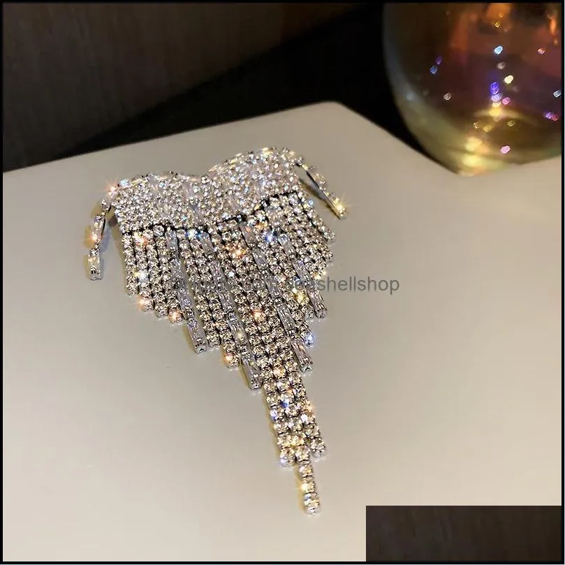 fashion simple elegant crystal tassel heart brooches for women unisex sparkling beauty office party butterfly brooch pin gifts