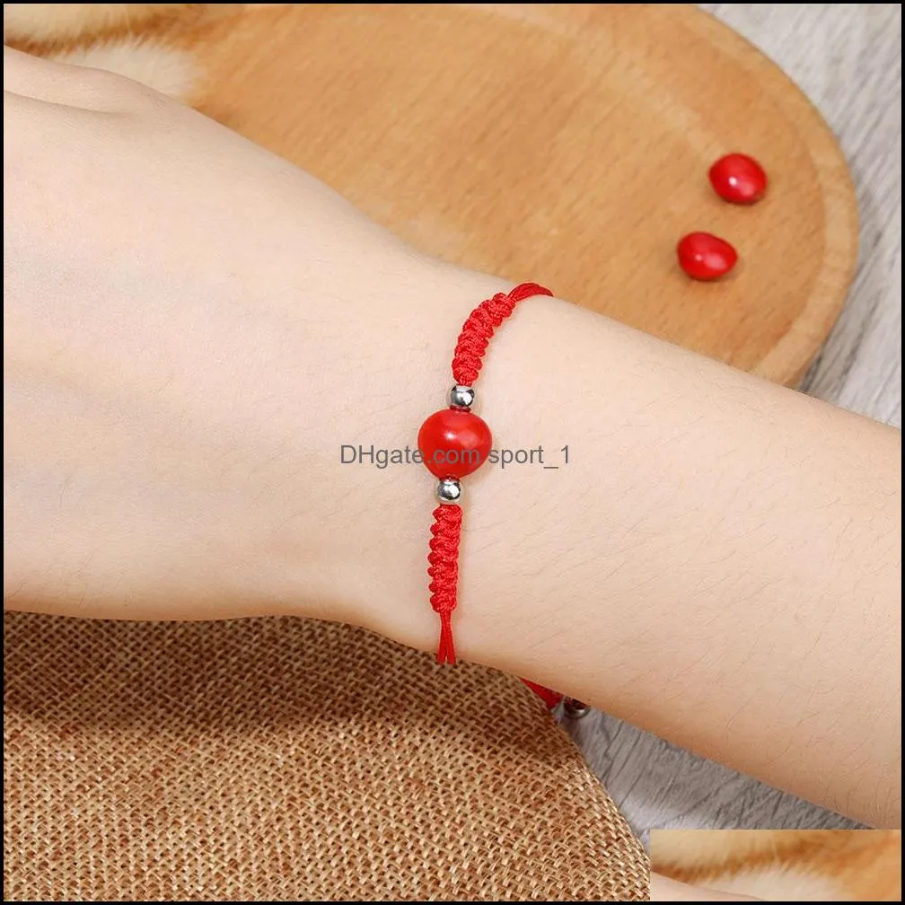  est arrival womens lucky knot chain bracelet bead red black string bracelets bangles men handmade accessories lovers gift jewelry