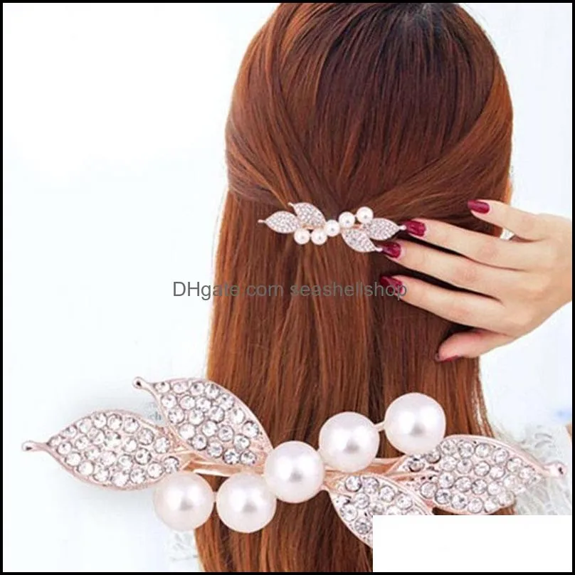 large pearl rhinestone barrettes spring clip color flower alloy hairgrips boutique fashion wild hair accessories for women 9x3cm