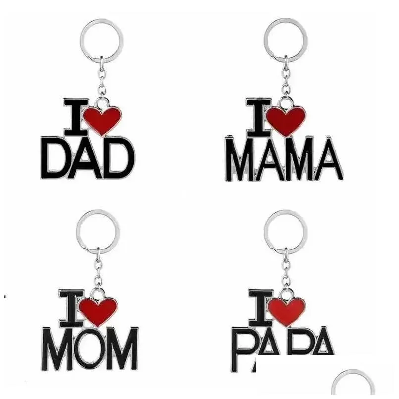 ups english letter keychain i love papa mama mom dad metal party favor key ring family keychains for father mothers day gift