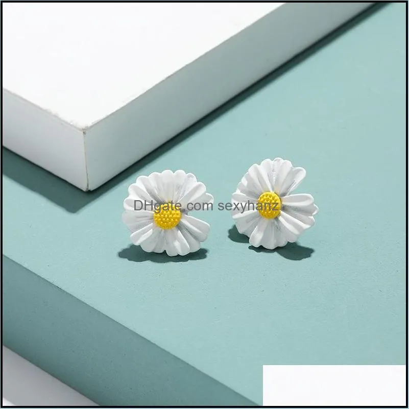 korean style cute small daisy flower stud earrings for women girls sweet statement asymmetrical earring party jewelry gifts