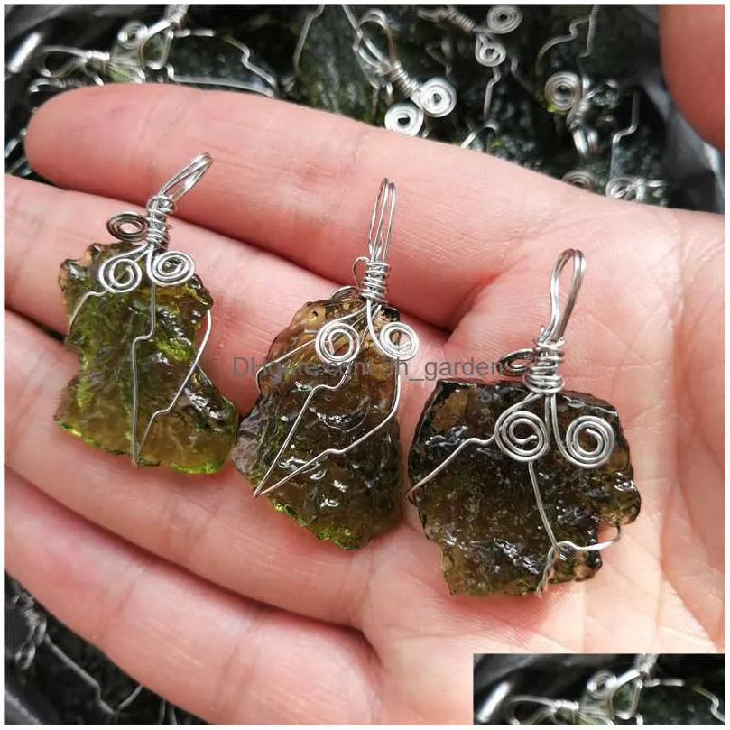 aaddadd natural moldavite green aerolites crystal stone pendant energy apotropaic4g6g/ lotadd rope unique necklace