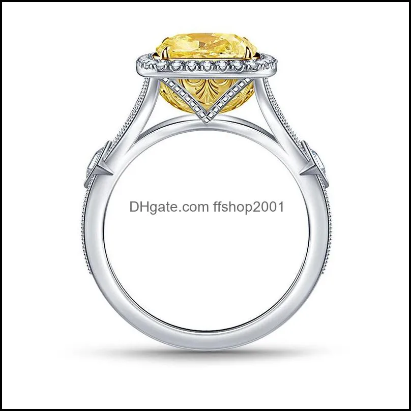 wedding rings trendy female yellow square crystal jewelry cute silver color engagement for women charm band valentines day gifts 3602