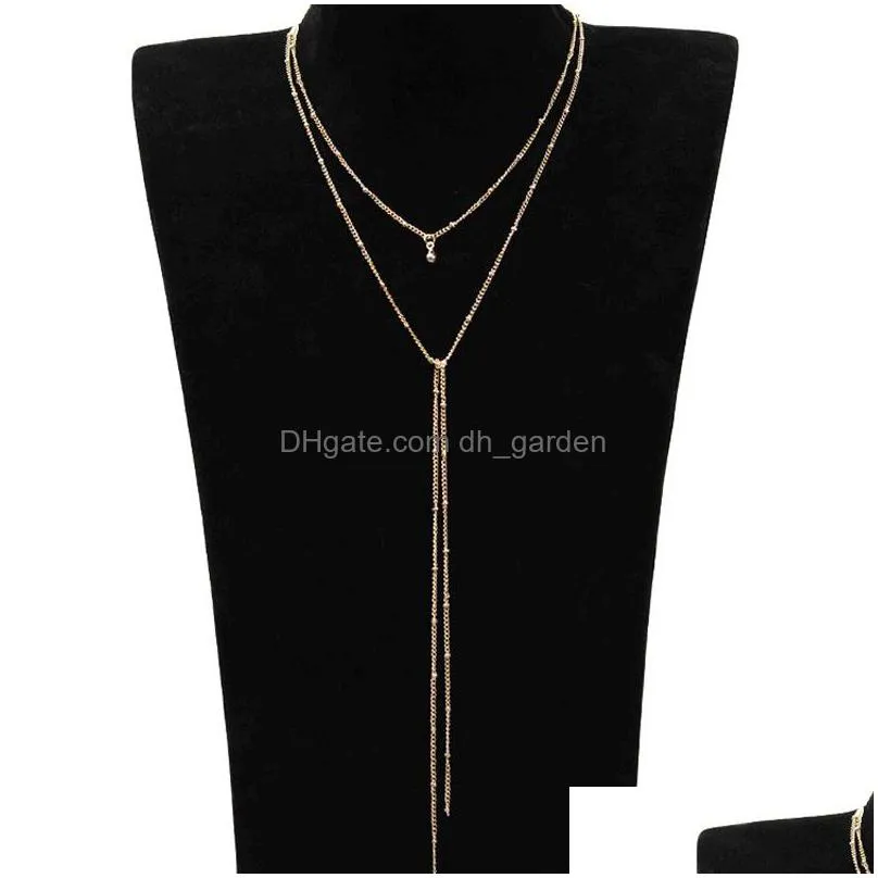 simple gold silver color chain choker necklace long beads tassel chocker necklaces for women collar collier ras du cou