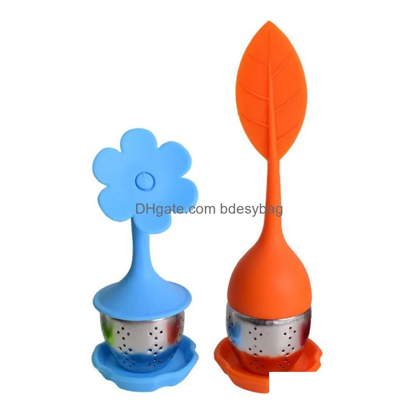 coffee tea tools tea bag silicone infuser food grade tea leaf strainer stainless steel filter device come with trays