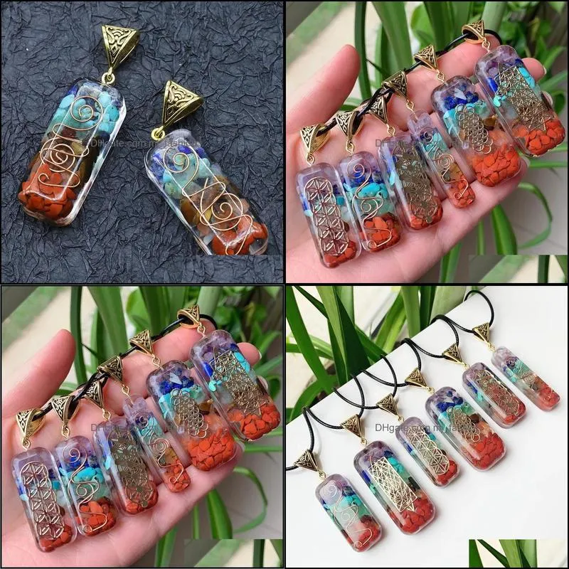 7 chakras orgonite stone pendant necklace energy healing amulet natural orgone crystal necklace yoga jewelry women om lucky gift