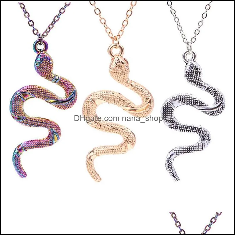 wholesale snake pendant necklace fashion european animal colorful alloy pendants necklaces clavicle sweater chain jewelry holiday