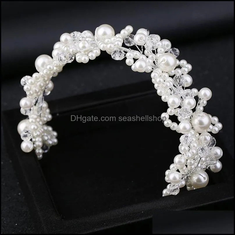 handmade crystal pearl headbands bridal tiaras crowns hairband headpiece head wedding hair accessories women jewelry